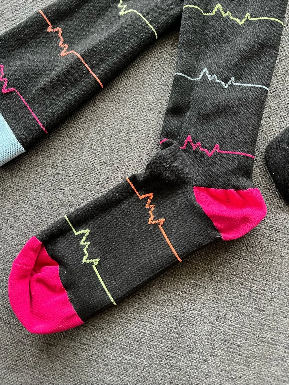 2 Pairs  Compression Socks Knee-High size S/M Neon Accent Designs Heart